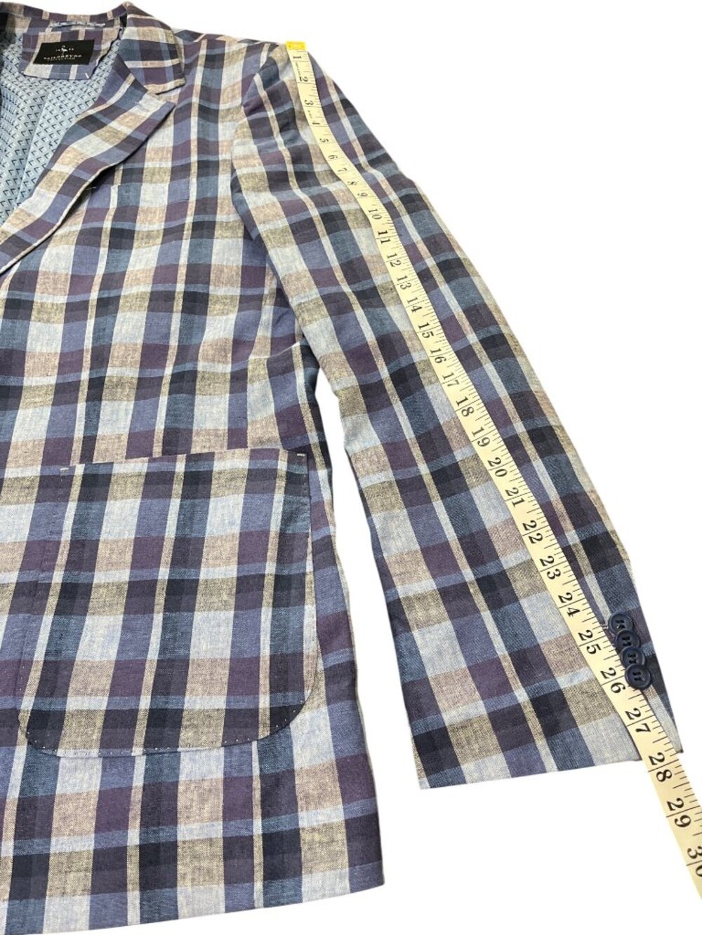 Tailorbyrd Mens Size 46L Blazer Blue Plaid Linen Jacket Sport Coat Preppy NEW - Picture 7 of 9